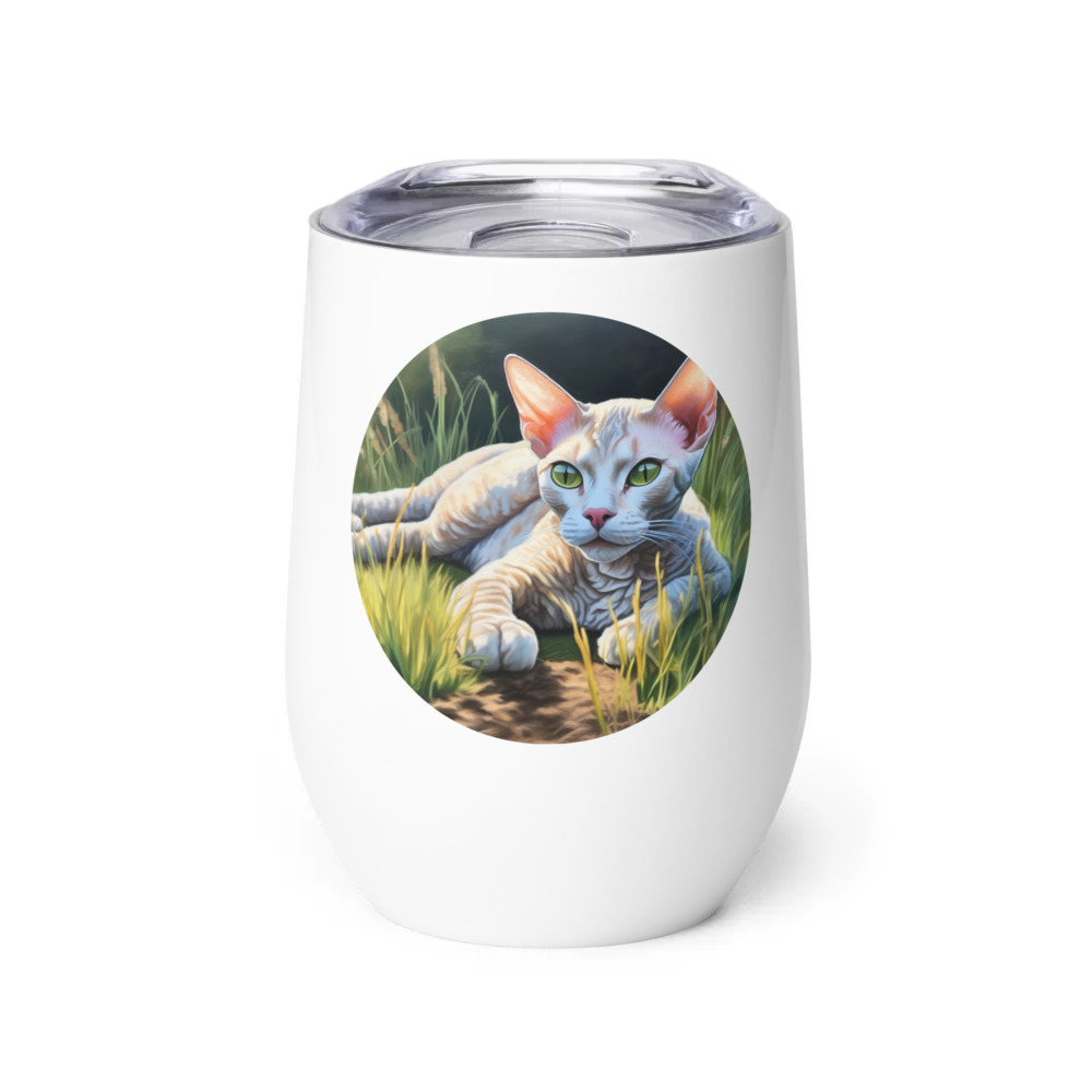 PugMug Custom Tabby Devon Rex Cat Wine Tumbler
