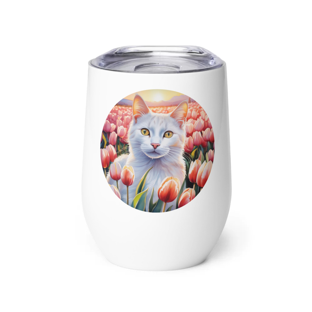 PugMug Custom White Companion Cat Wine Tumbler