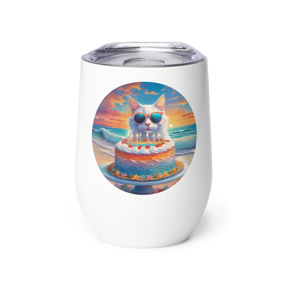 PugMug Custom White Companion Cat Wine Tumbler