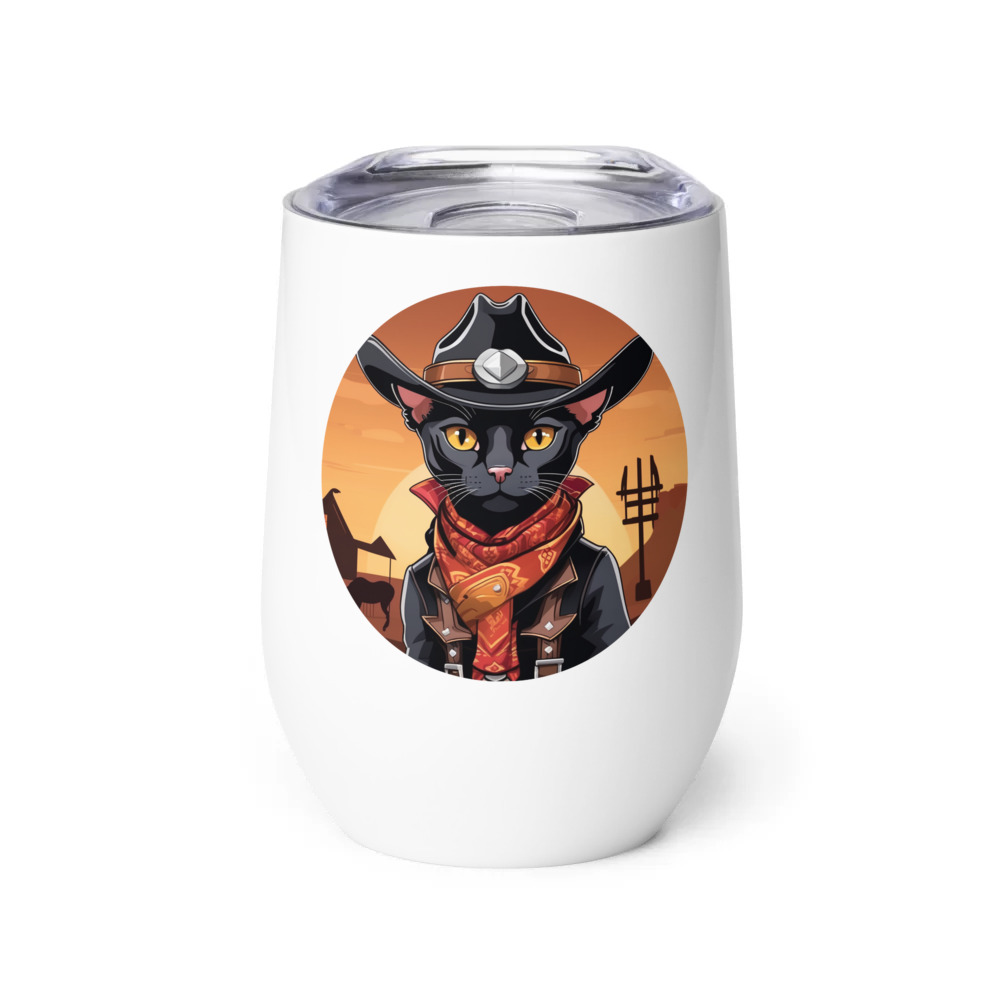 PugMug Custom Black Devon Rex Cat Wine Tumbler