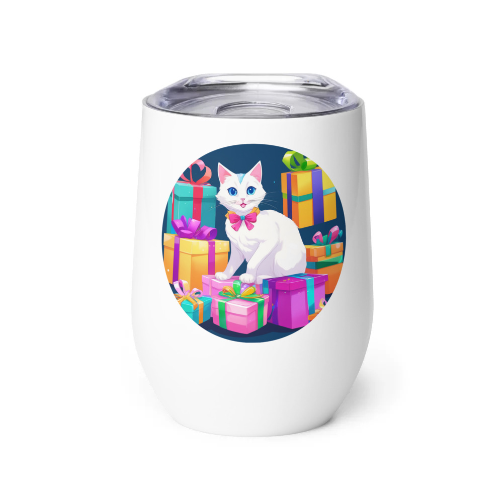 PugMug Custom White Companion Cat Wine Tumbler
