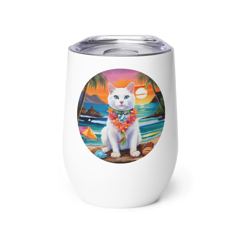 PugMug Custom White Companion Cat Wine Tumbler