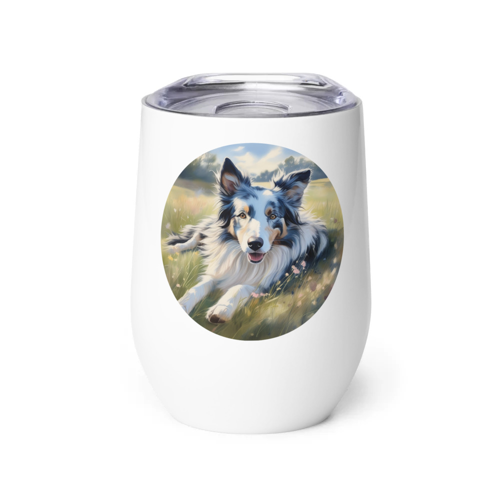 PugMug Custom Blue Merle Border Collie Wine Tumbler