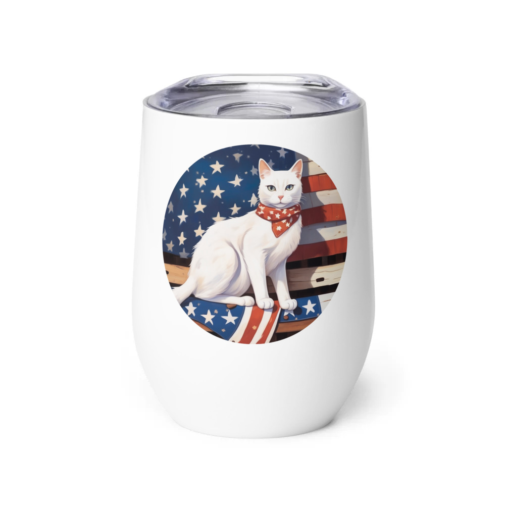 PugMug Custom White Companion Cat Wine Tumbler