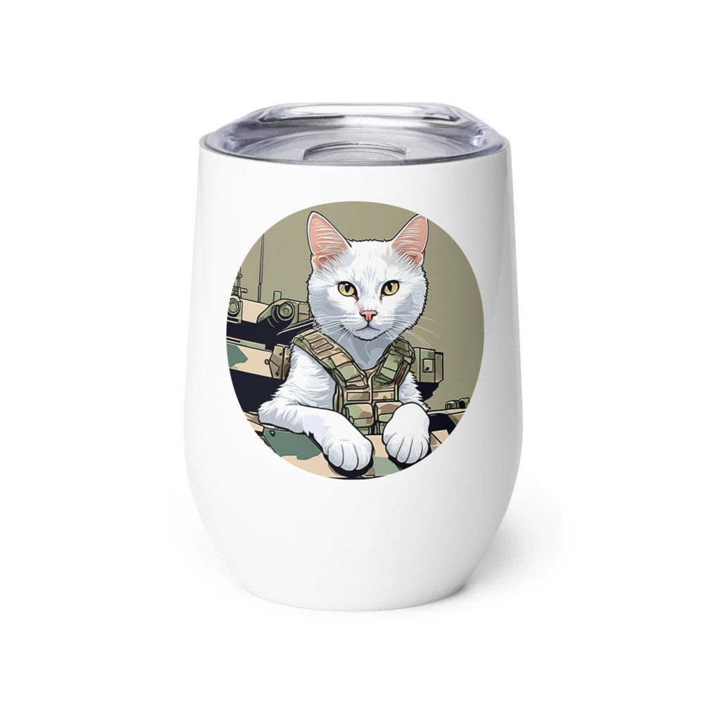 PugMug Custom White Companion Cat Wine Tumbler