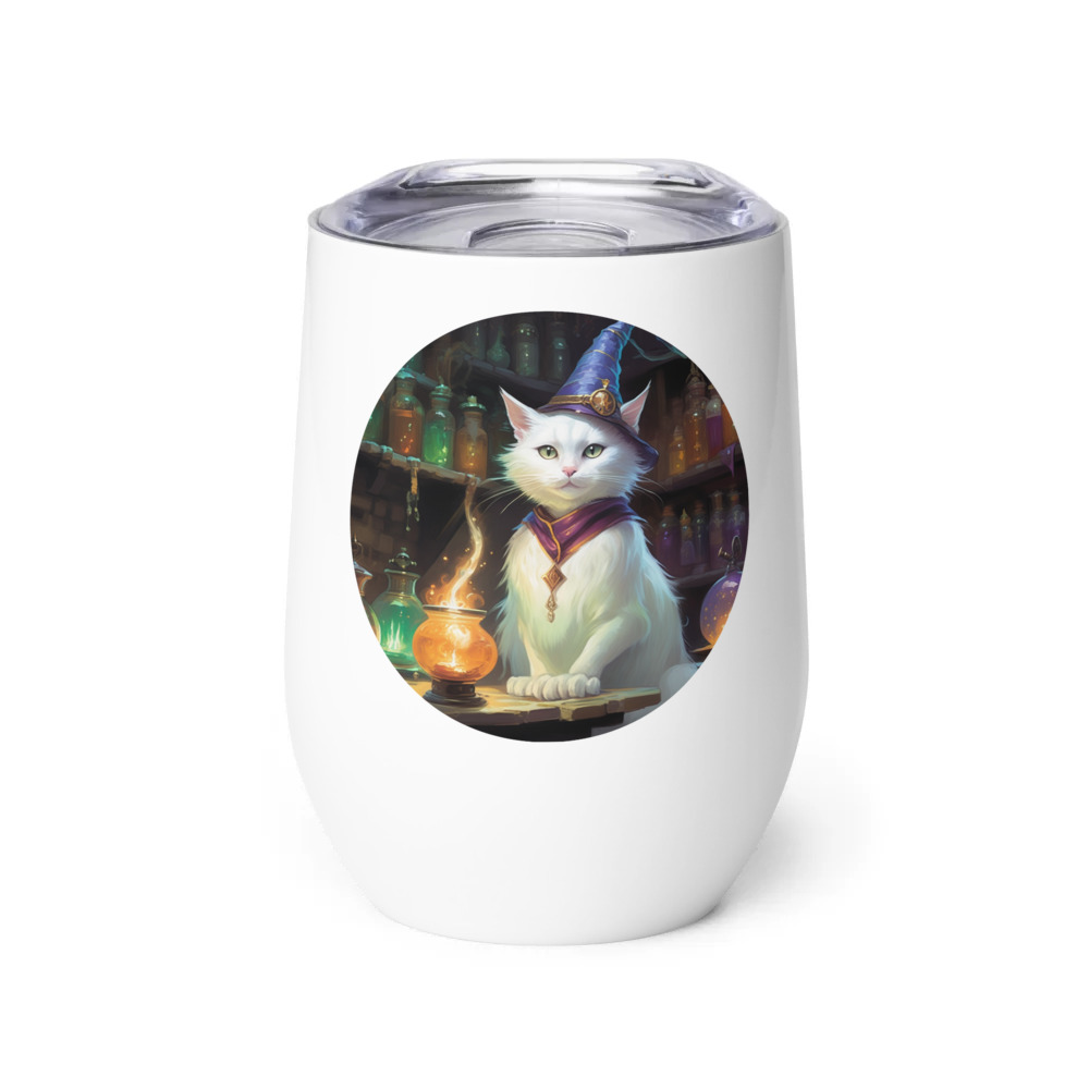 PugMug Custom White Companion Cat Wine Tumbler