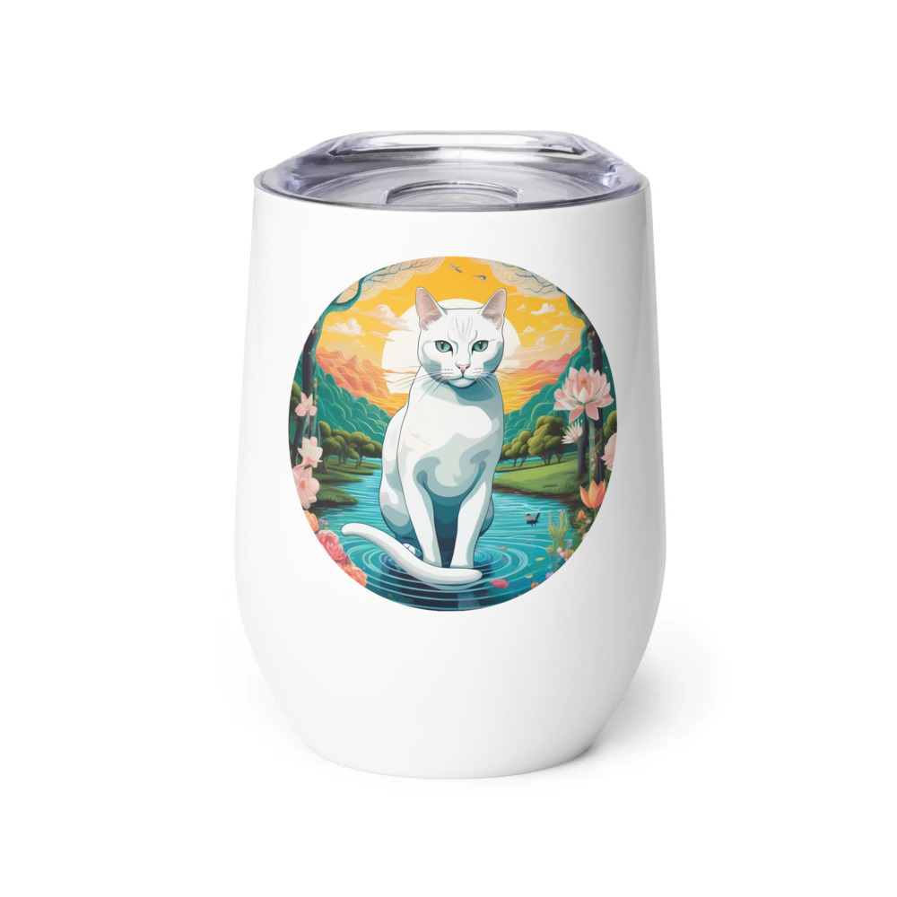 PugMug Custom White Companion Cat Wine Tumbler