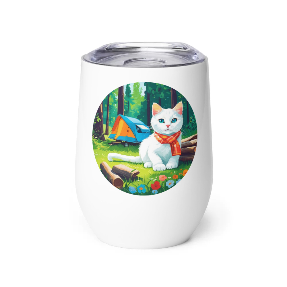 PugMug Custom White Companion Cat Wine Tumbler