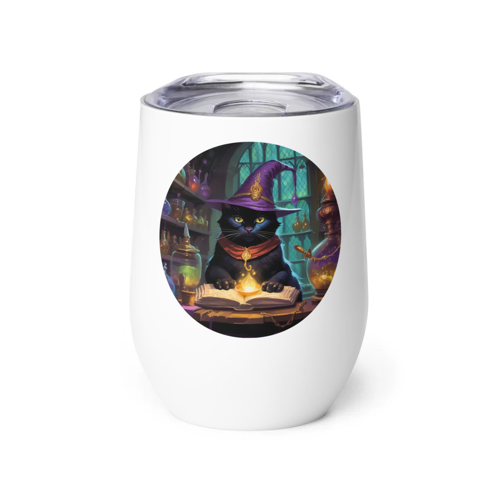 PugMug Custom Black Exotic Cat Wine Tumbler