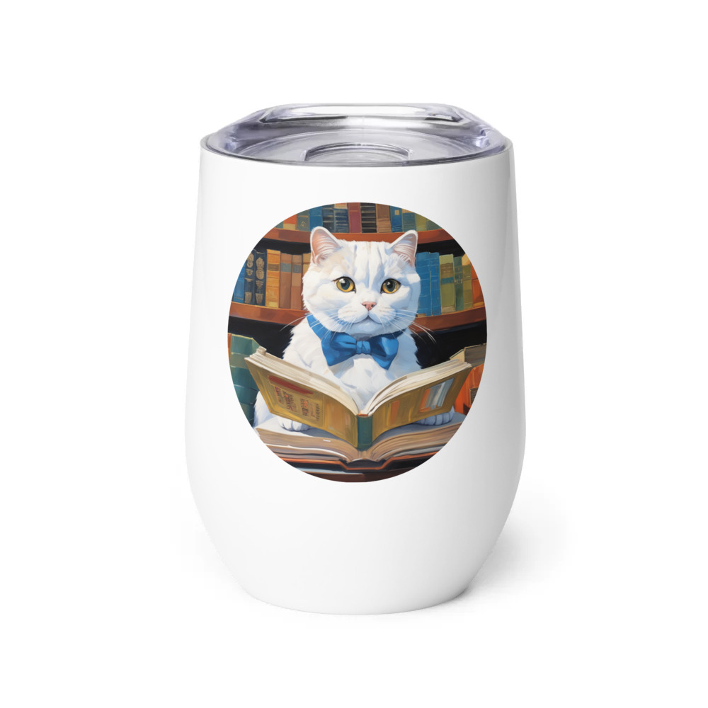 PugMug Custom White Scottish Fold Cat Wine Tumbler