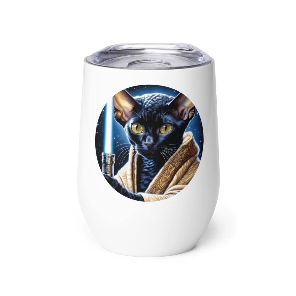 PugMug Custom Black Devon Rex Cat Wine Tumbler