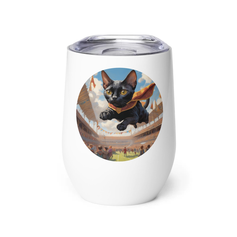PugMug Custom Black Devon Rex Cat Wine Tumbler