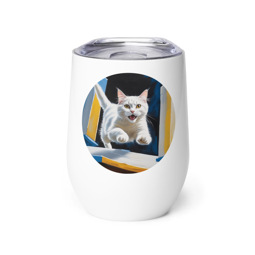 PugMug Custom White Companion Cat Wine Tumbler