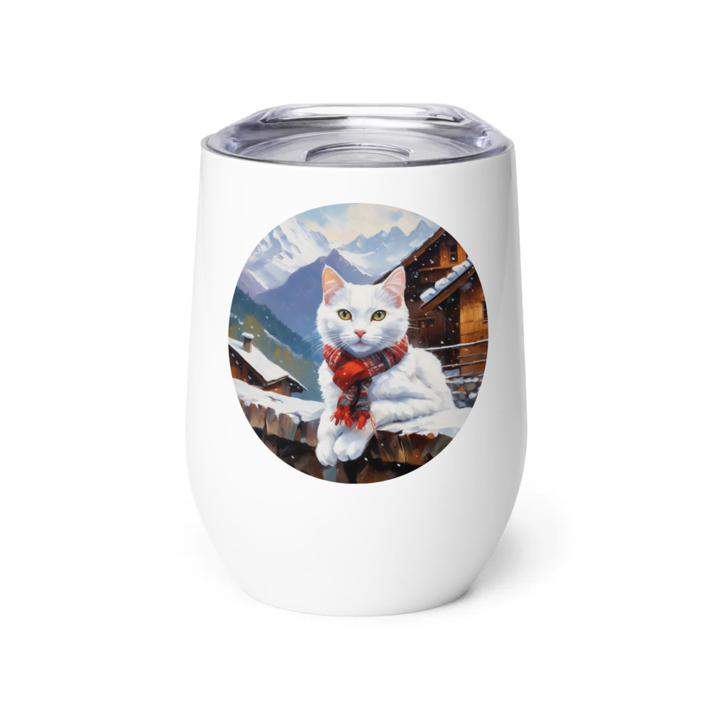 PugMug Custom White Companion Cat Wine Tumbler