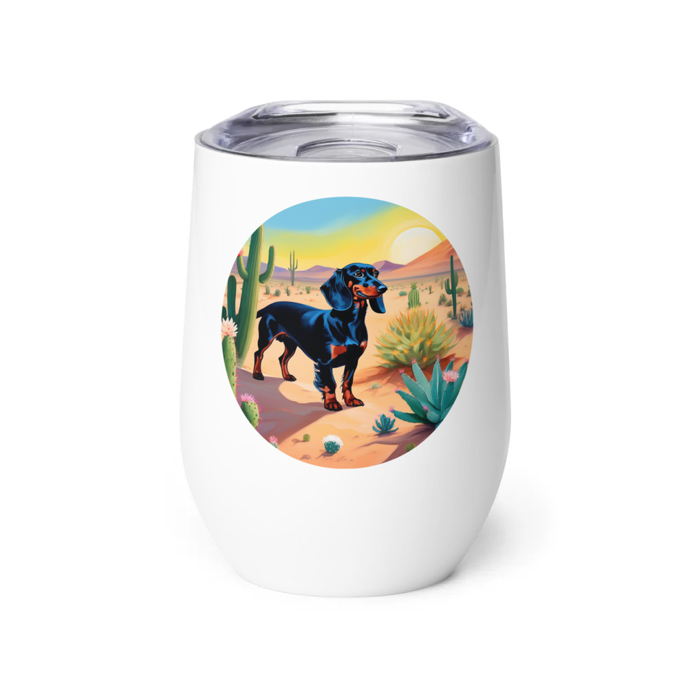 PugMug Custom Black Dachshund Wine Tumbler