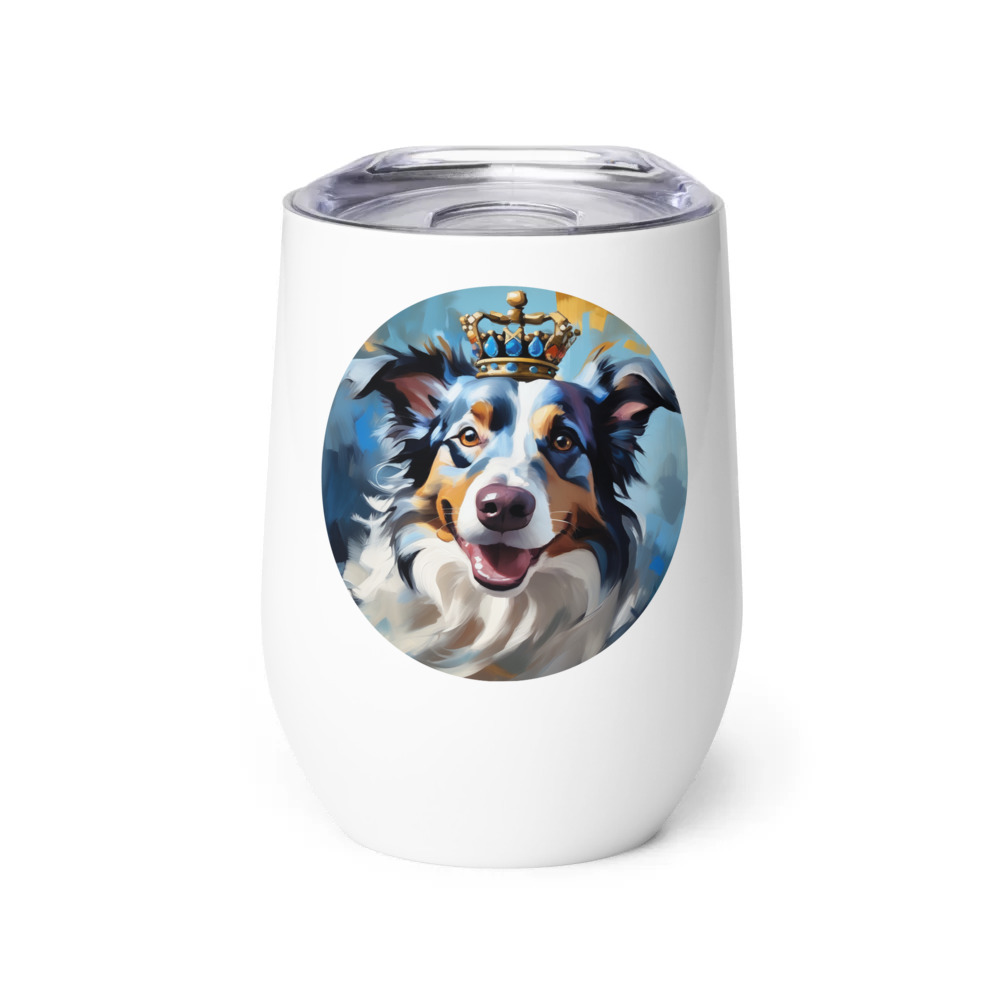 PugMug Custom Blue Merle Border Collie Wine Tumbler