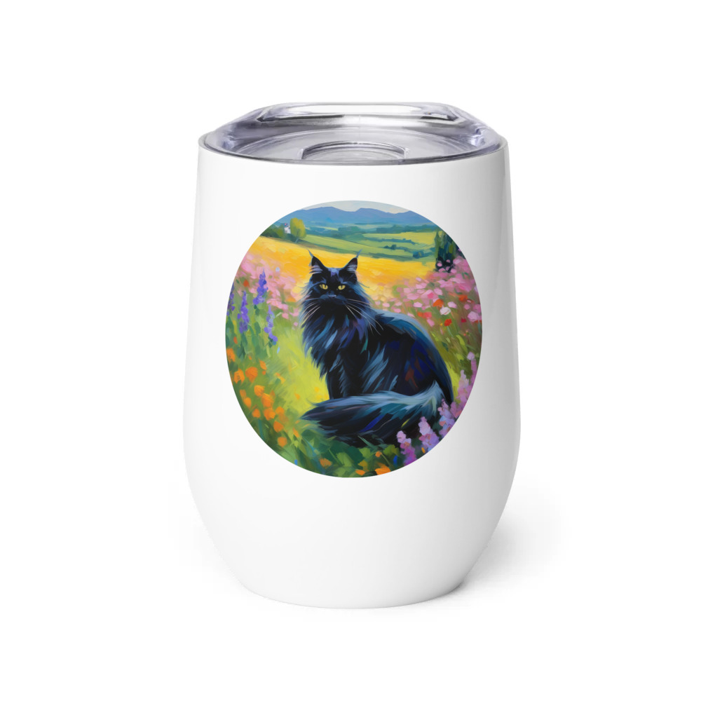 PugMug Custom Black Maine Coon Cat Wine Tumbler