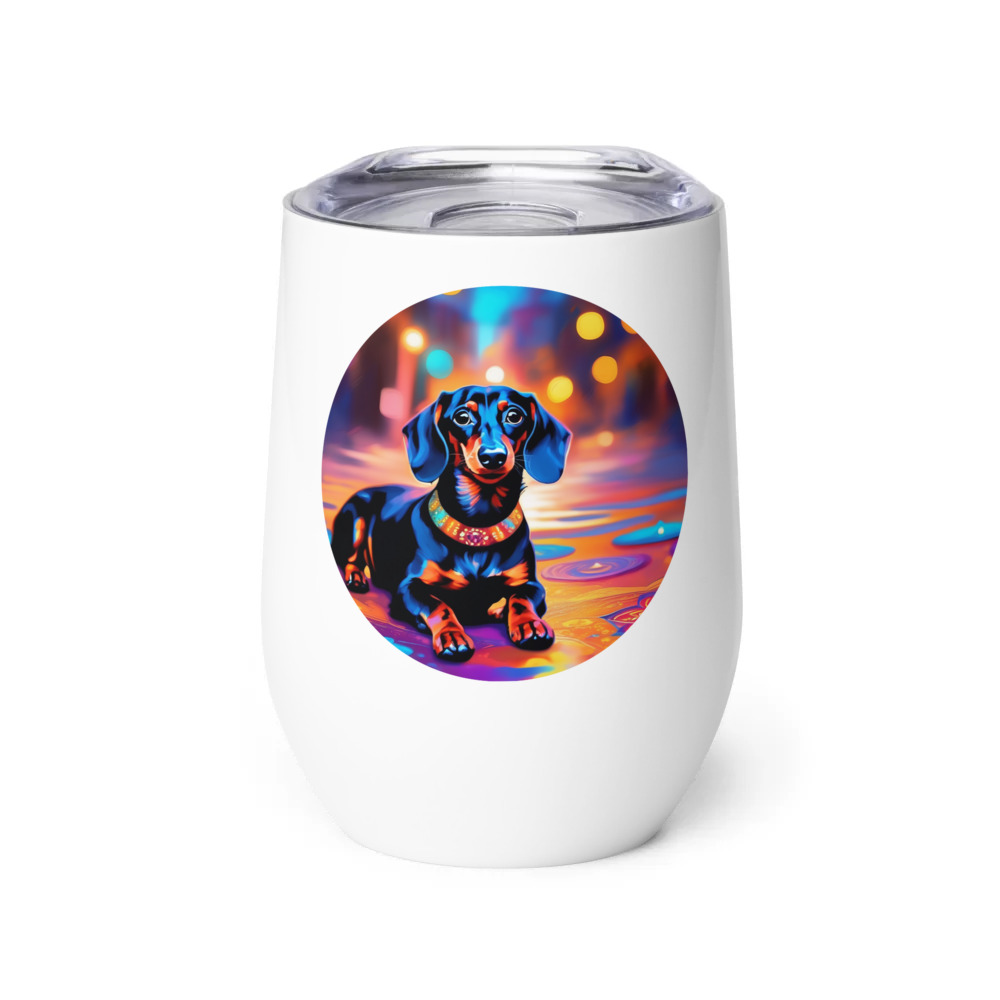 PugMug Custom Black Dachshund Wine Tumbler