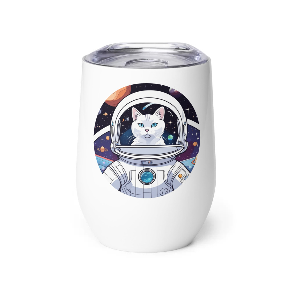 PugMug Custom White Companion Cat Wine Tumbler
