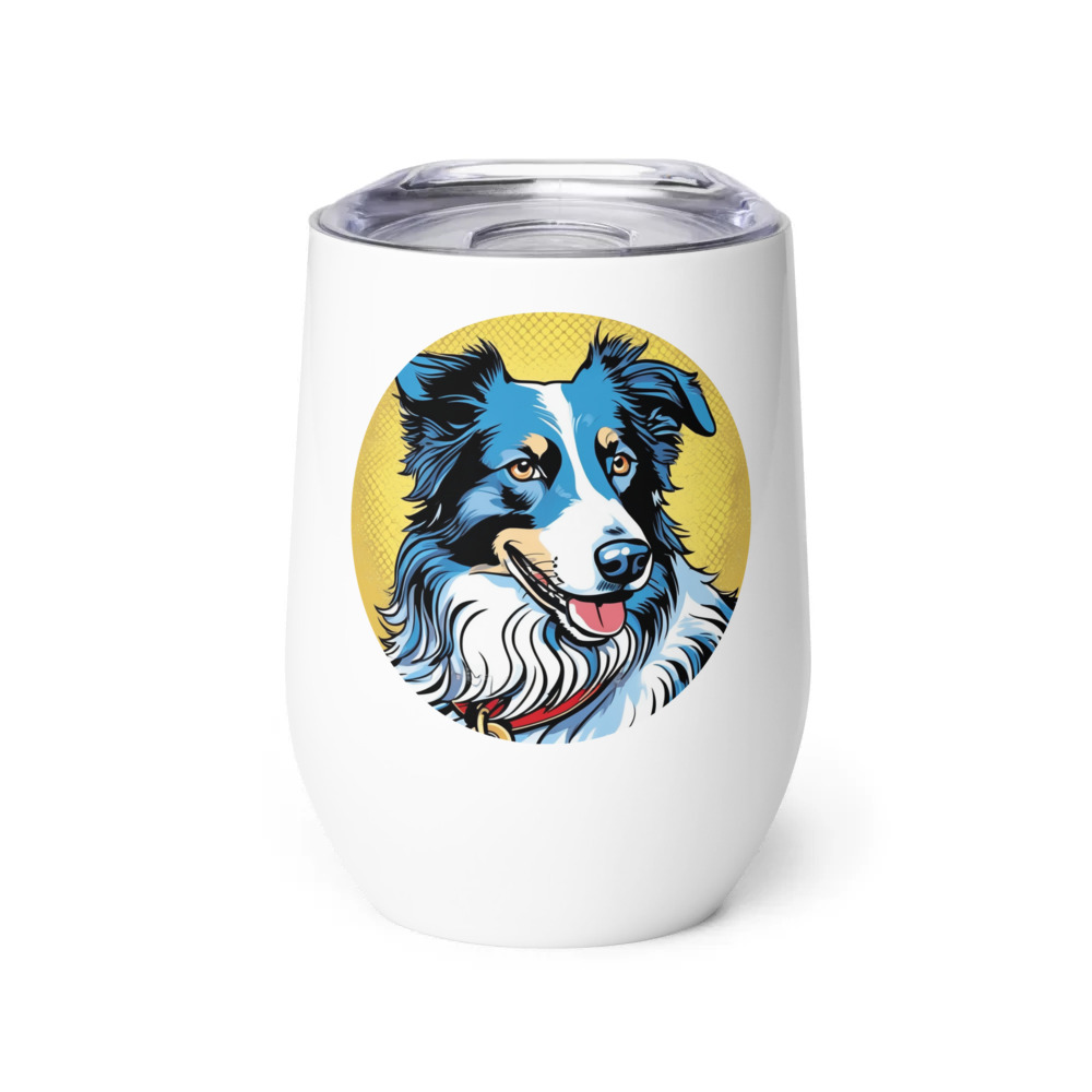 PugMug Custom Blue Merle Border Collie Wine Tumbler