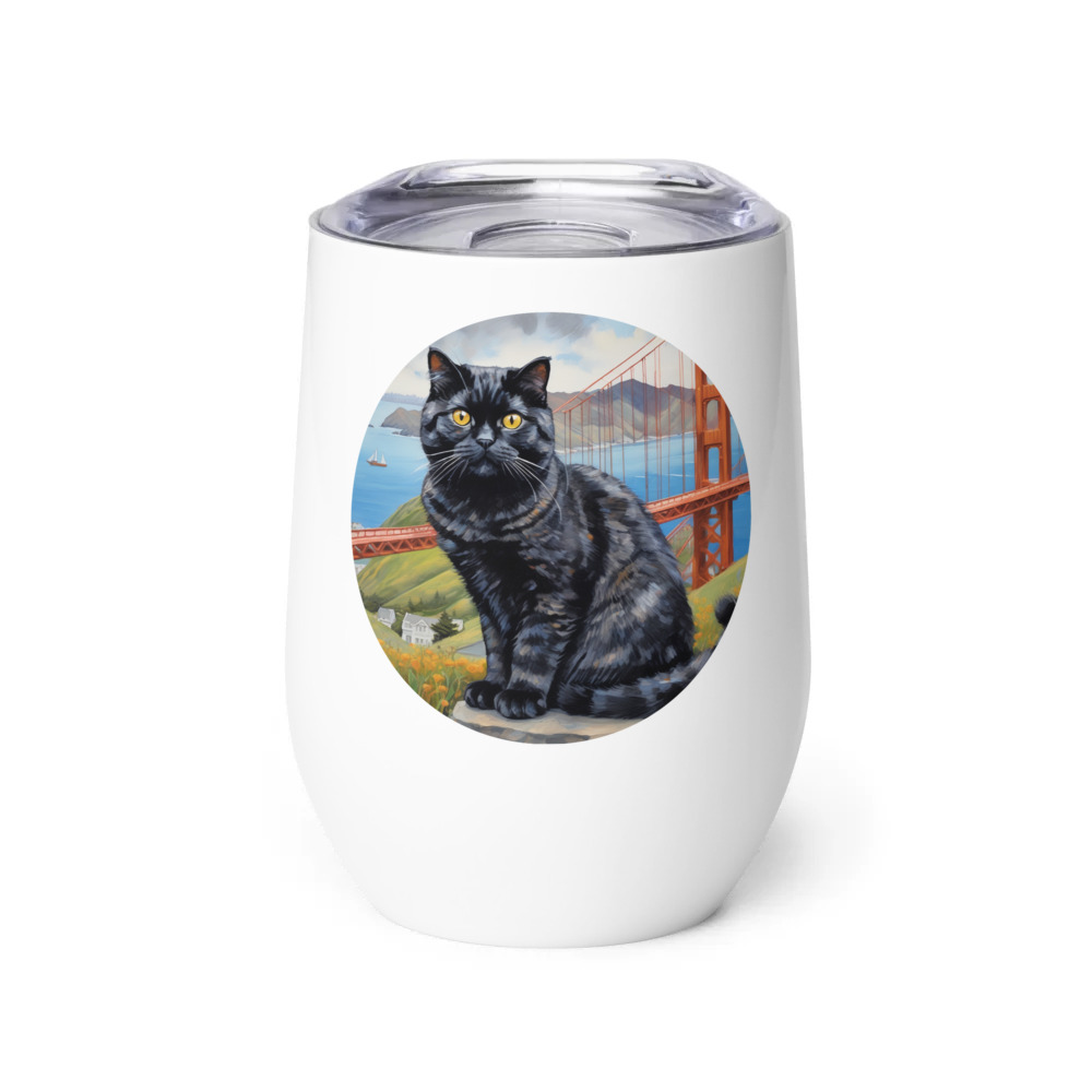 PugMug Custom Black Scottish Fold Cat Wine Tumbler