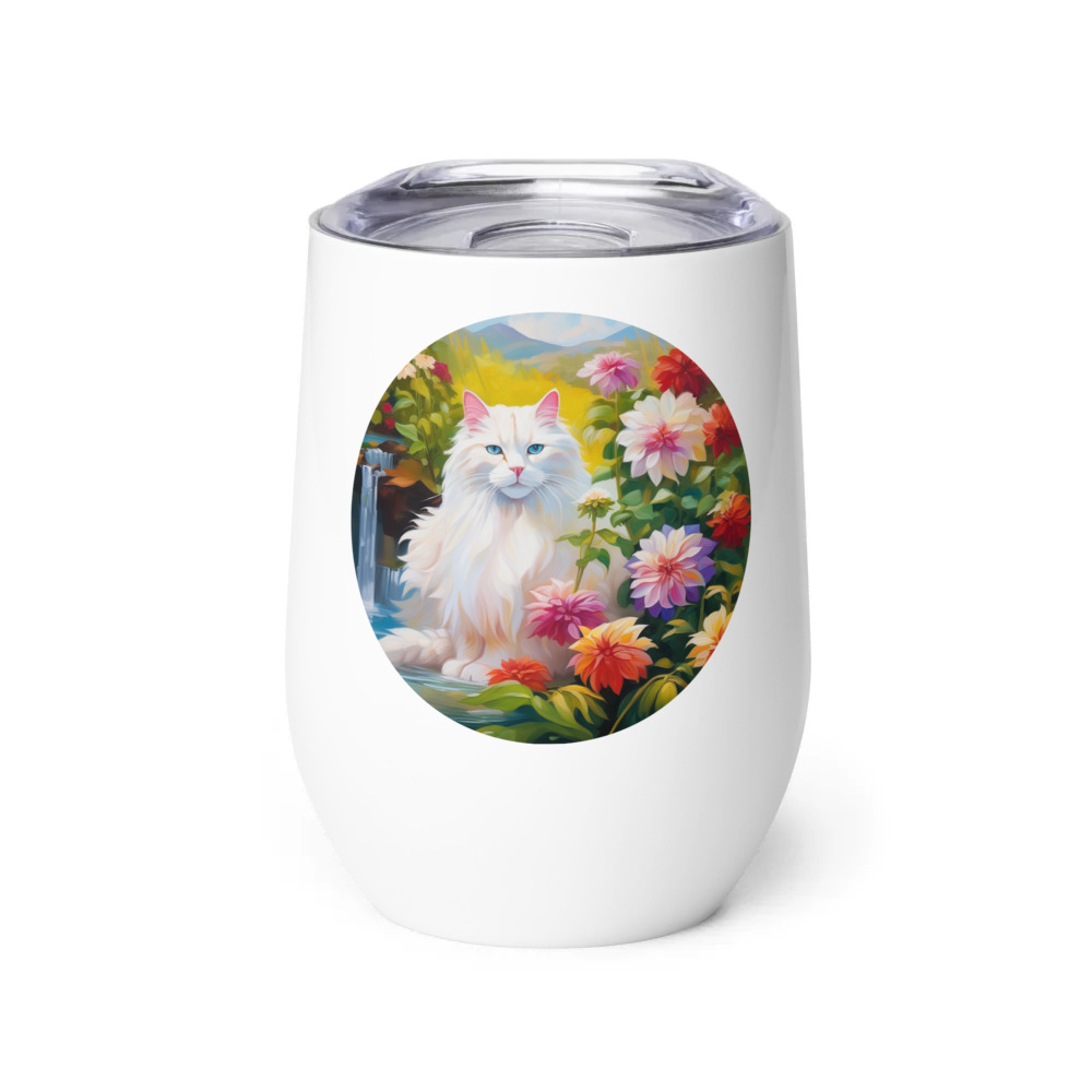 PugMug Custom White Companion Cat Wine Tumbler