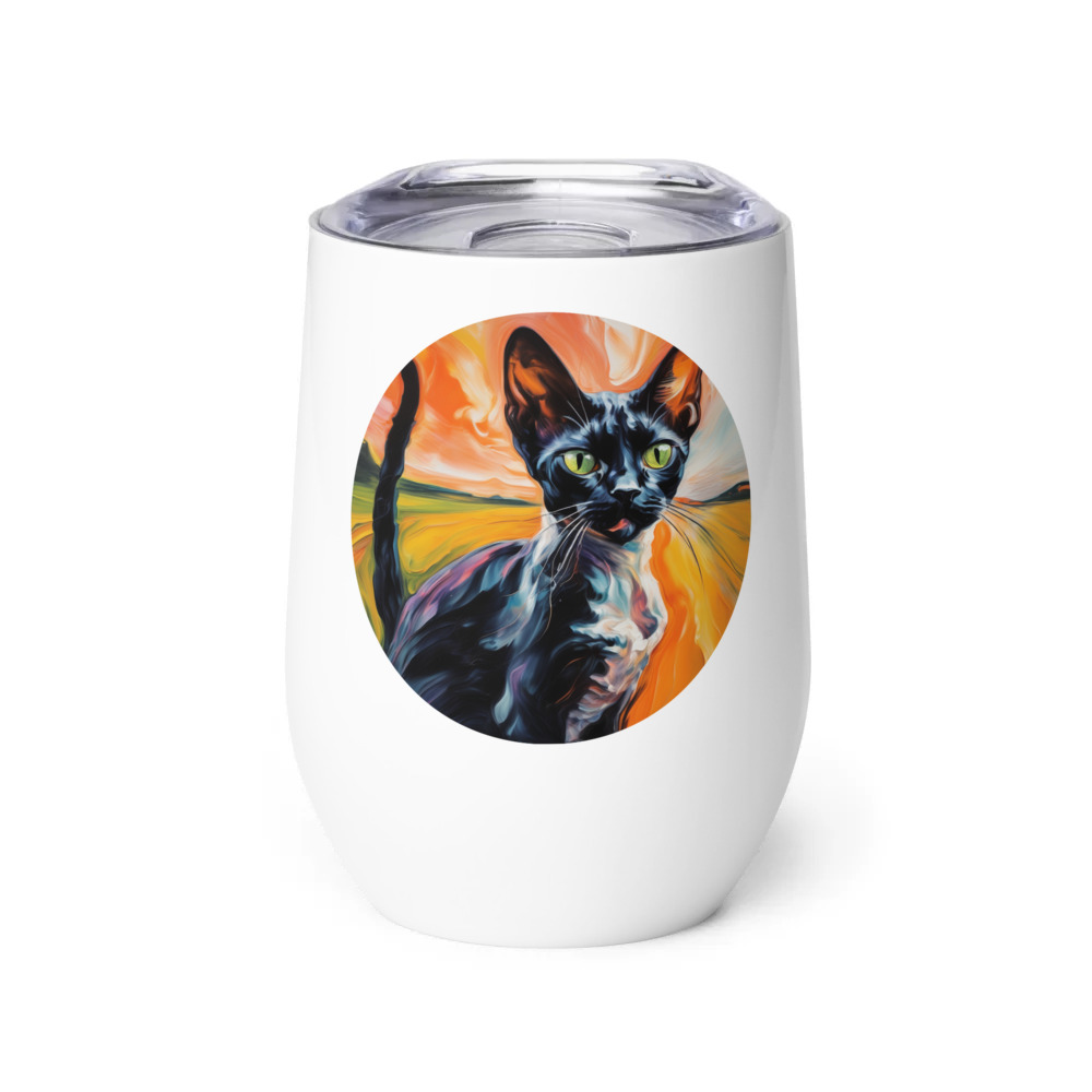 PugMug Custom Black Devon Rex Cat Wine Tumbler