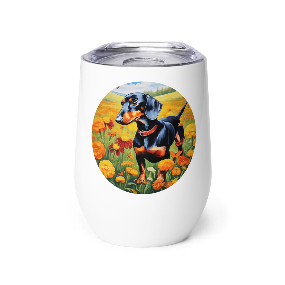 PugMug Custom Black Dachshund Wine Tumbler