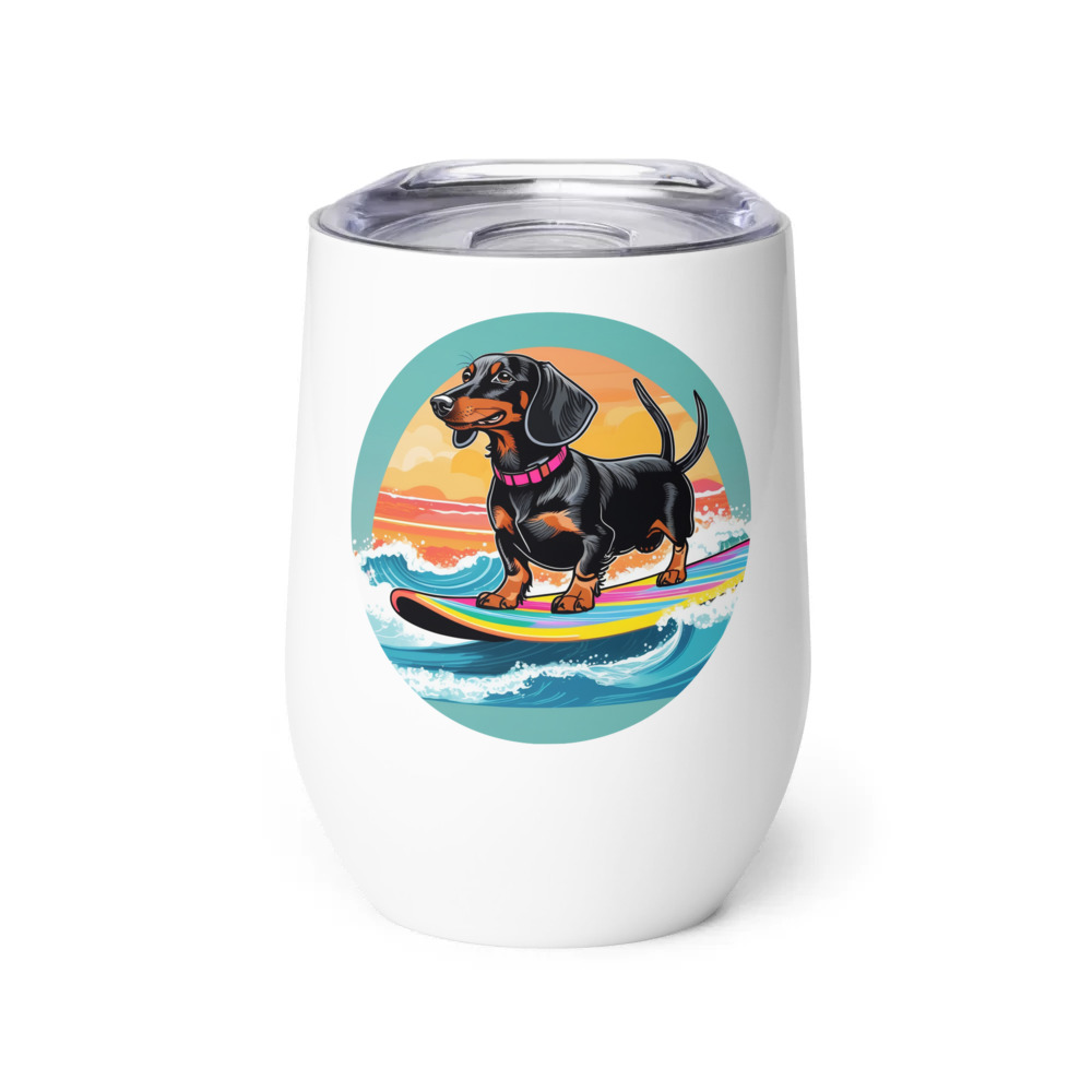 PugMug Custom Black Dachshund Wine Tumbler
