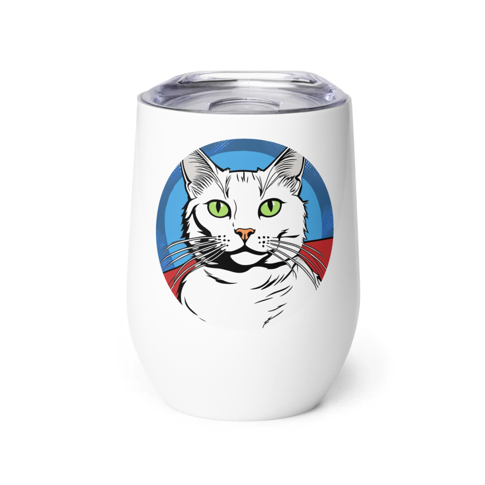 PugMug Custom White Companion Cat Wine Tumbler