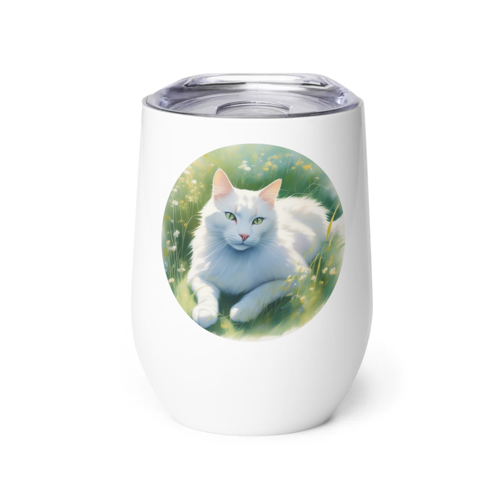 PugMug Custom White Companion Cat Wine Tumbler