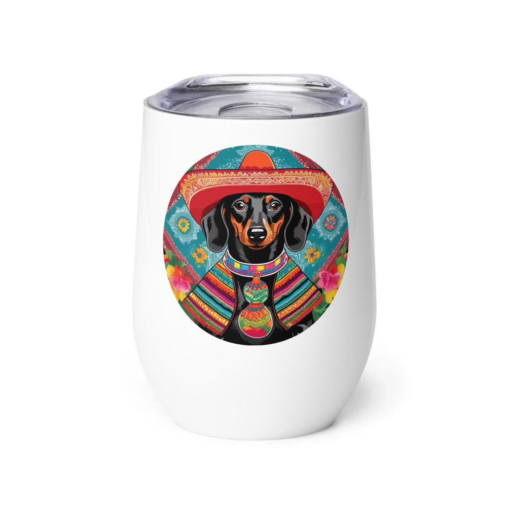 PugMug Custom Black Dachshund Wine Tumbler