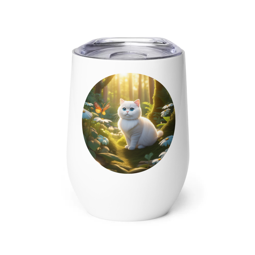 PugMug Custom White Scottish Fold Cat Wine Tumbler
