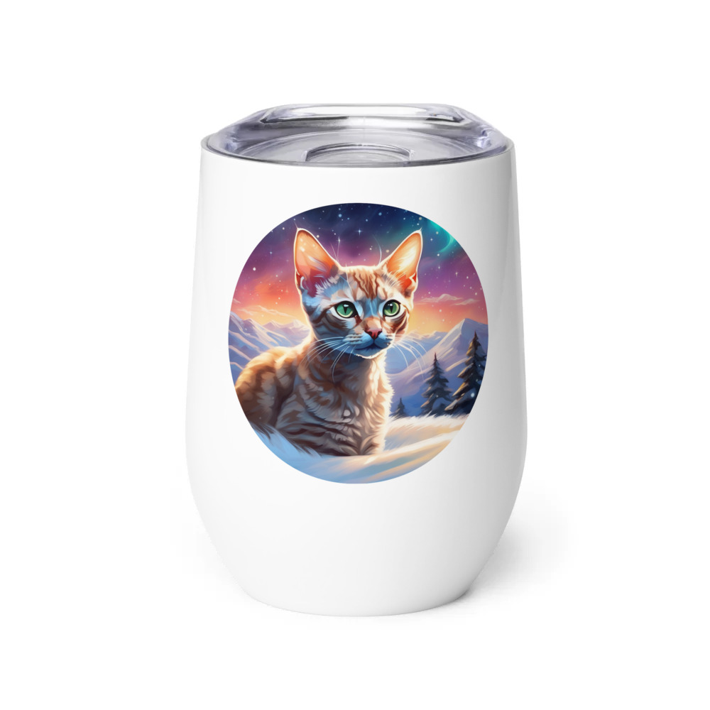 PugMug Custom Tabby Devon Rex Cat Wine Tumbler