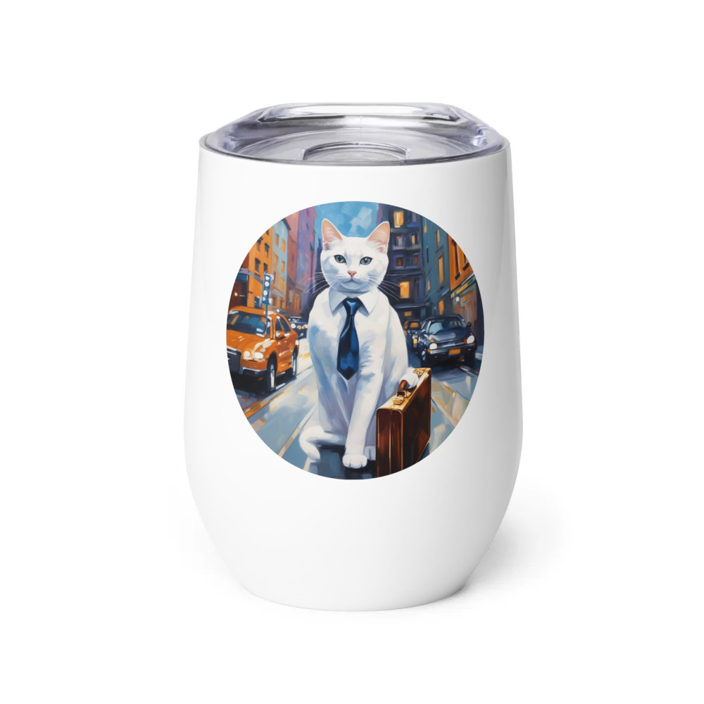 PugMug Custom White Companion Cat Wine Tumbler