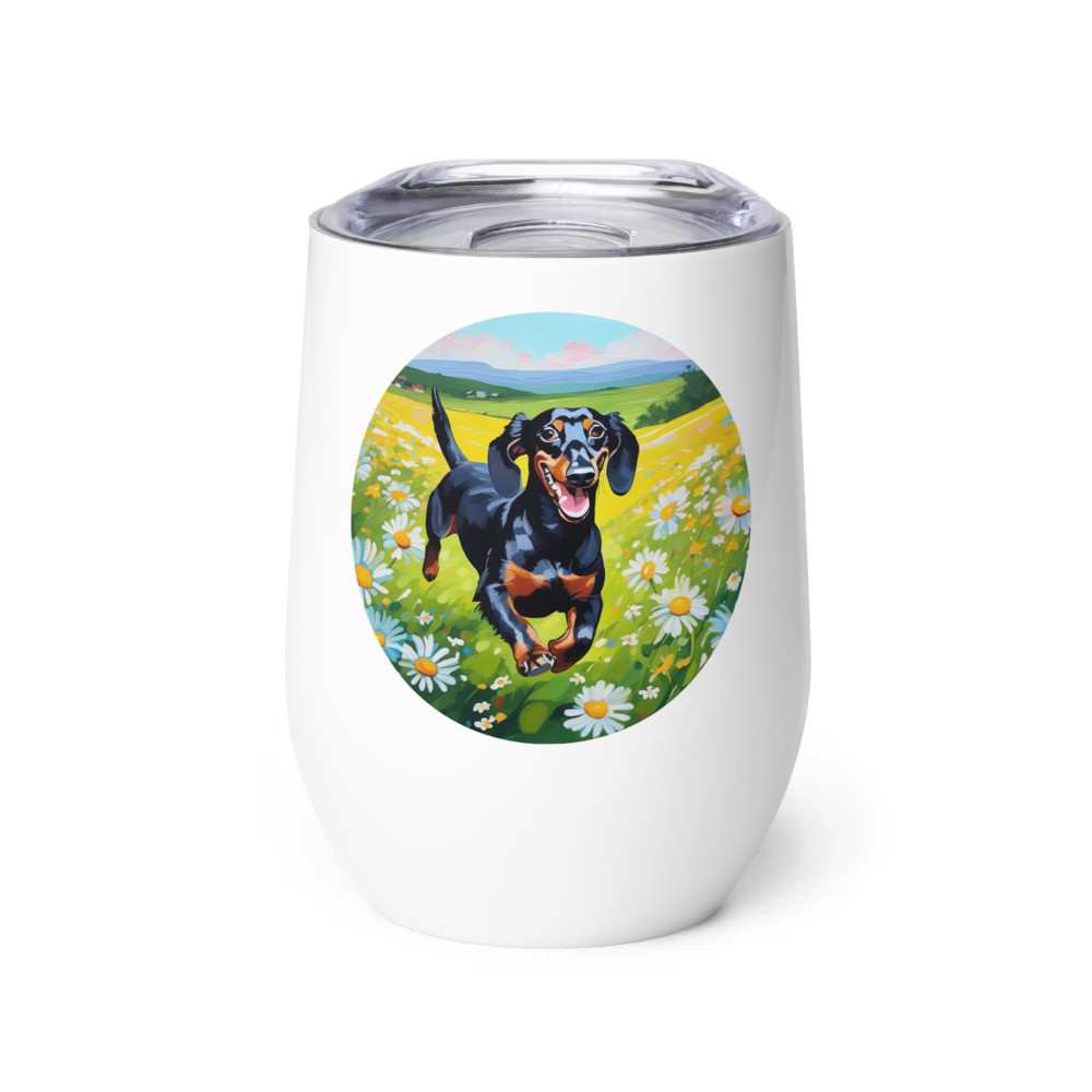 PugMug Custom Black Dachshund Wine Tumbler