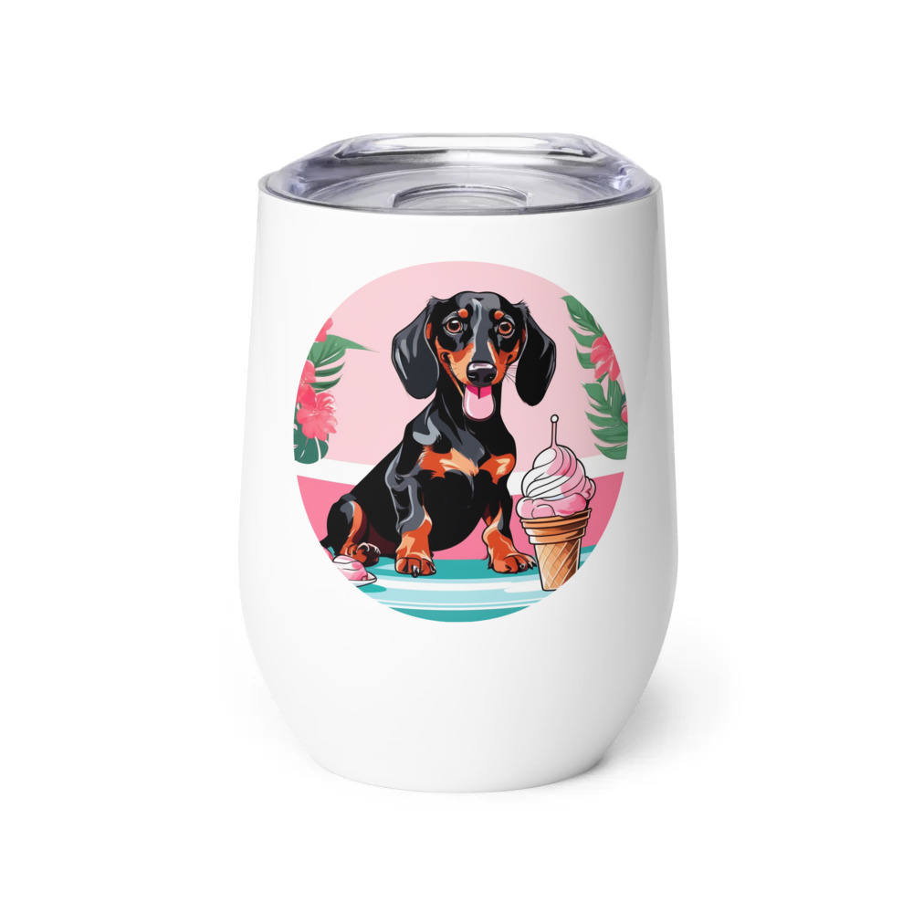 PugMug Custom Black Dachshund Wine Tumbler