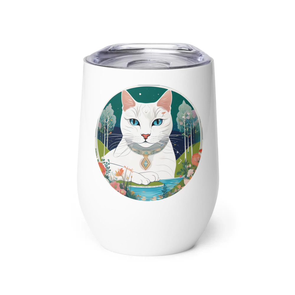 PugMug Custom White Companion Cat Wine Tumbler