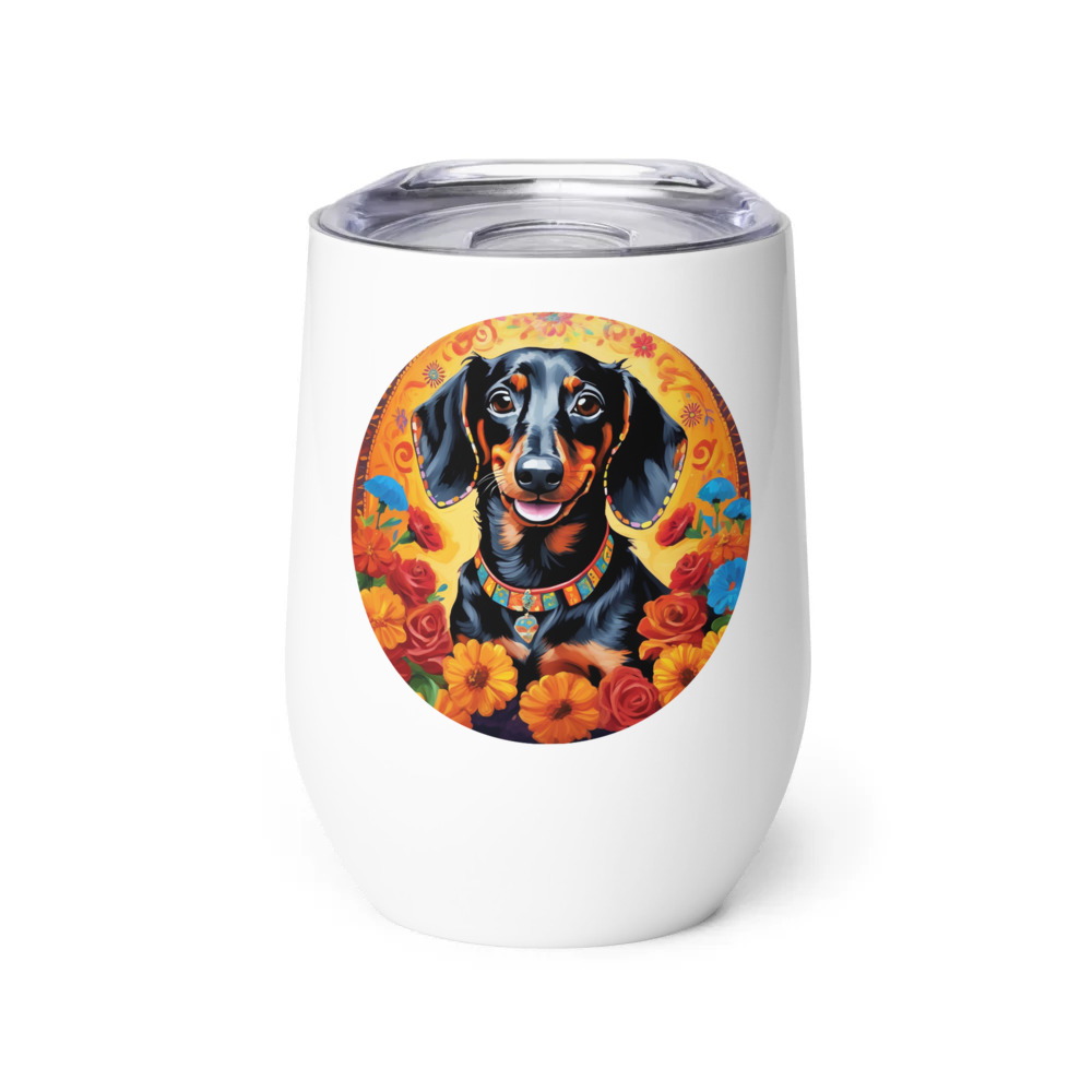 PugMug Custom Black Dachshund Wine Tumbler