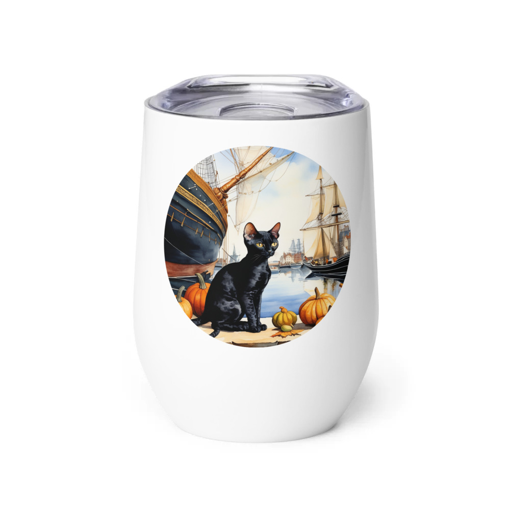 PugMug Custom Black Devon Rex Cat Wine Tumbler