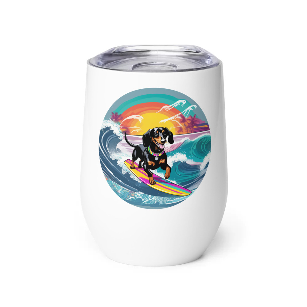 PugMug Custom Black Dachshund Wine Tumbler