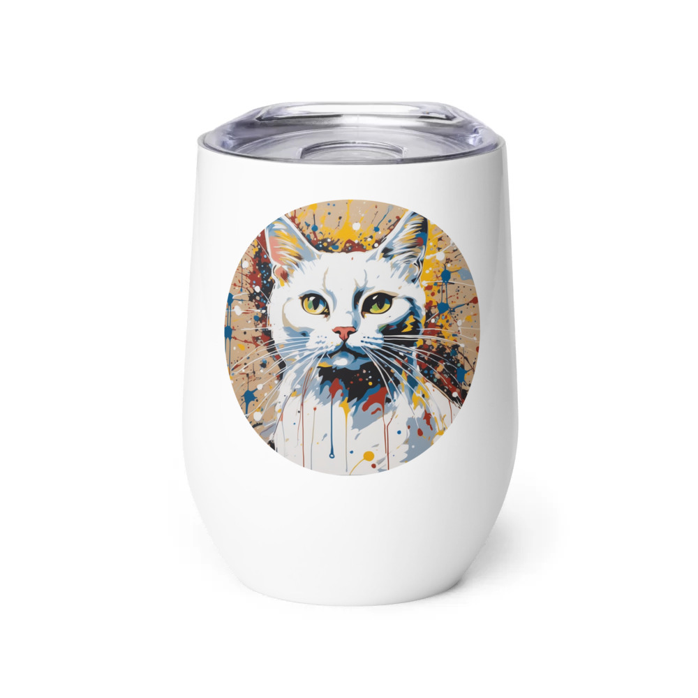 PugMug Custom White Companion Cat Wine Tumbler