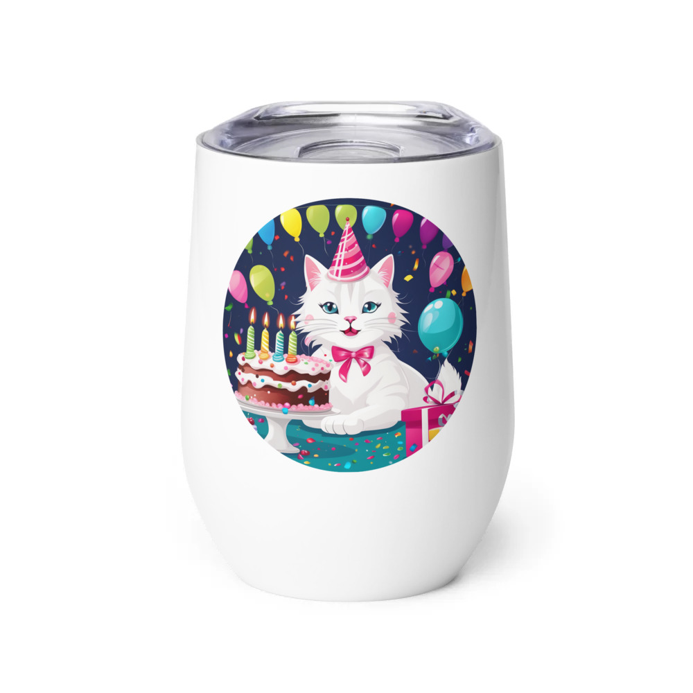 PugMug Custom White Companion Cat Wine Tumbler