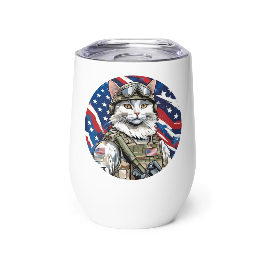 PugMug Custom White Companion Cat Wine Tumbler