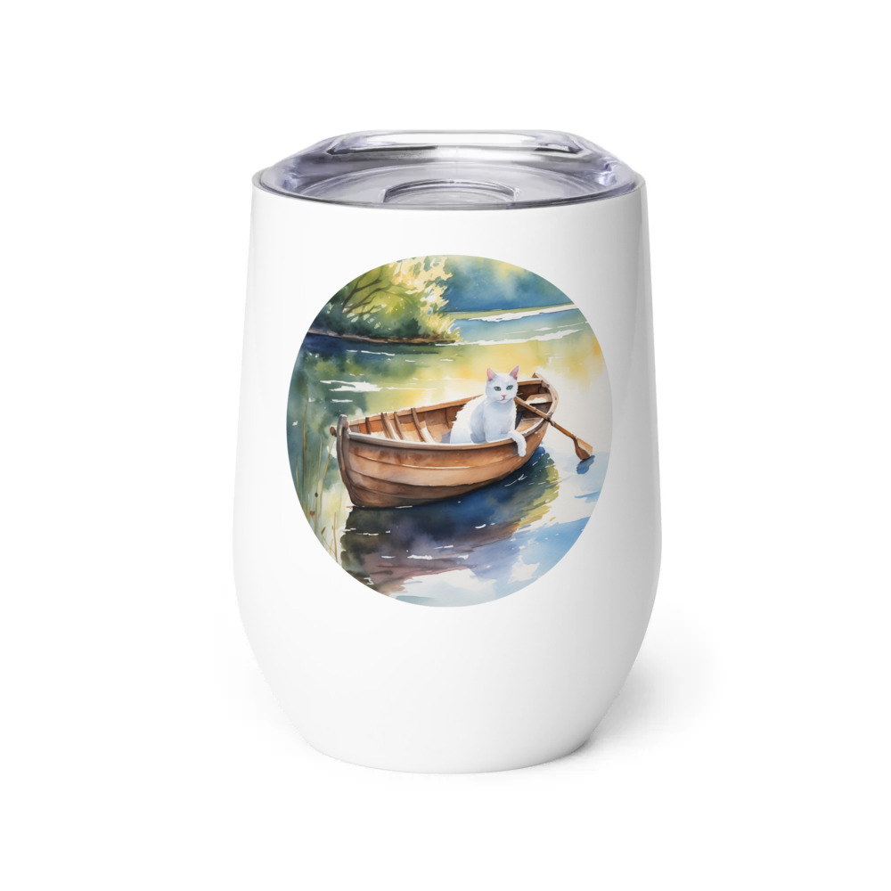 PugMug Custom White Companion Cat Wine Tumbler