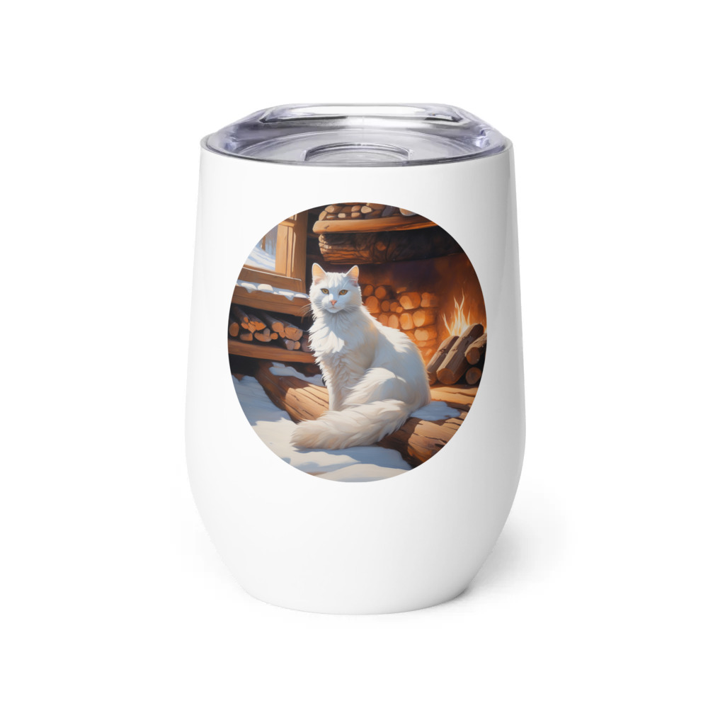 PugMug Custom White Companion Cat Wine Tumbler