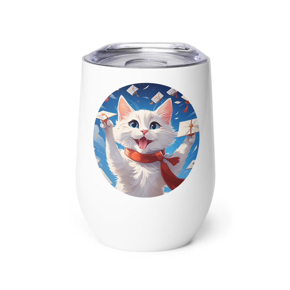 PugMug Custom White Companion Cat Wine Tumbler