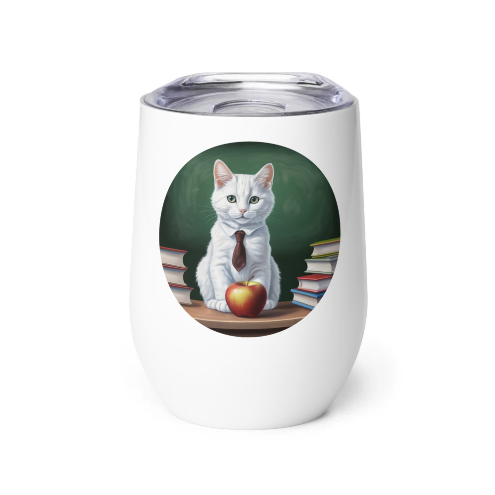 PugMug Custom White Companion Cat Wine Tumbler