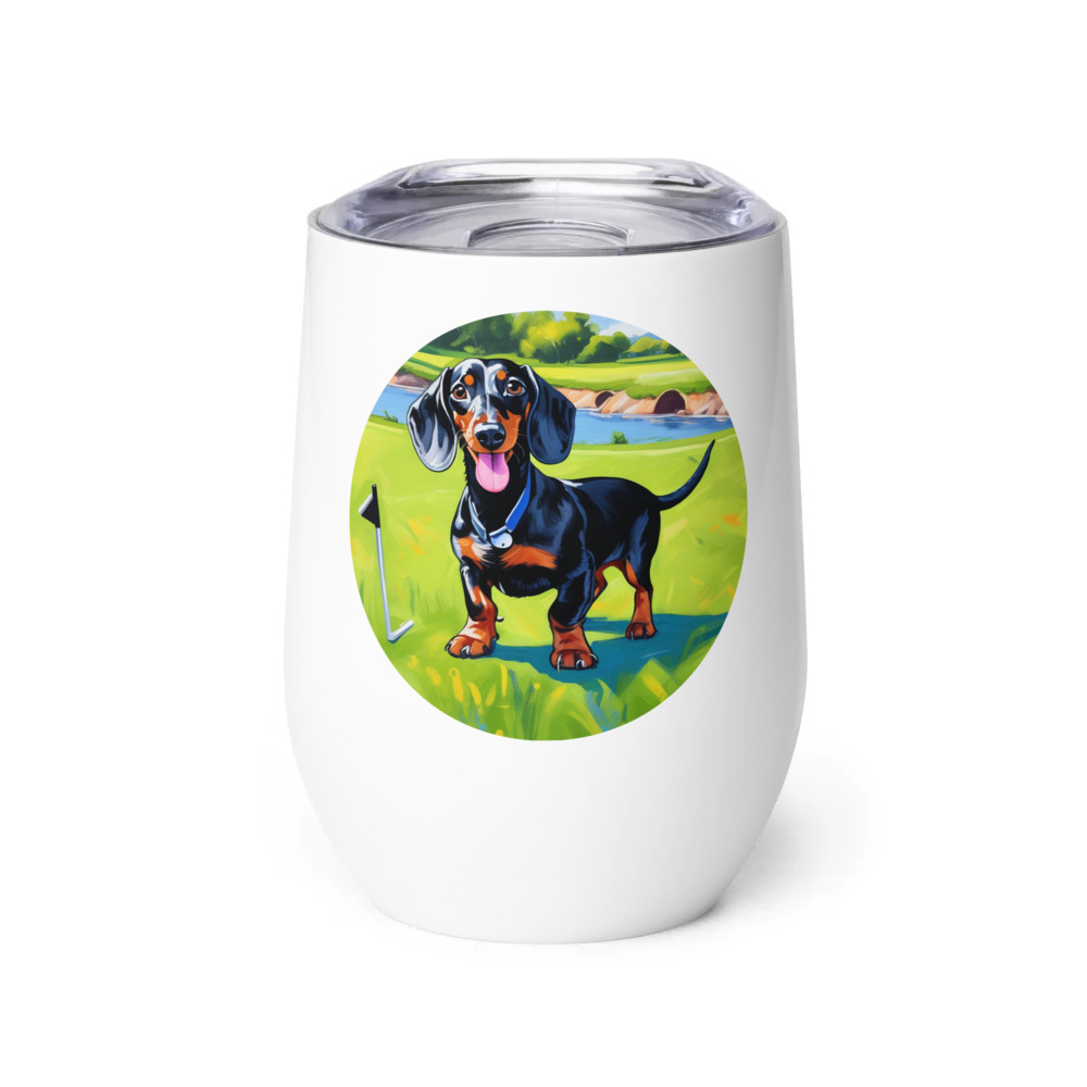 PugMug Custom Black Dachshund Wine Tumbler