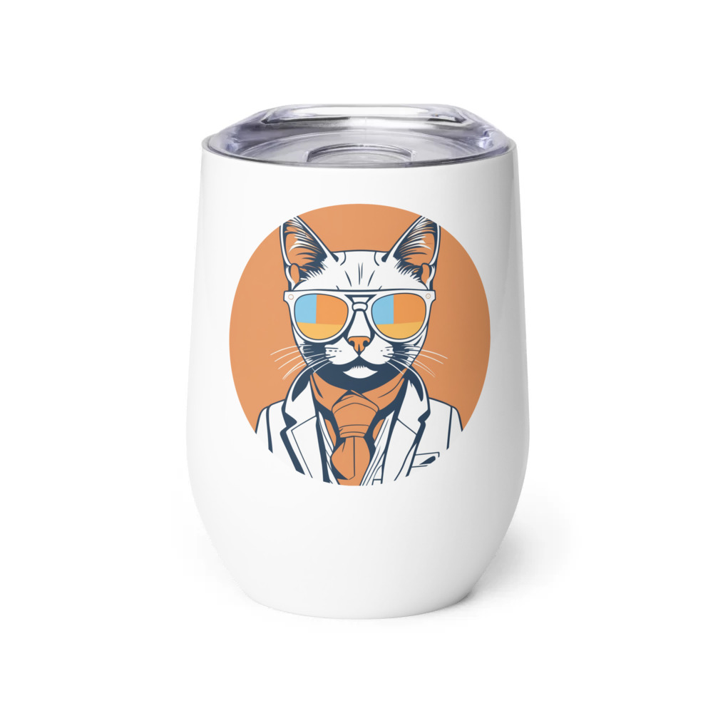 PugMug Custom White Companion Cat Wine Tumbler